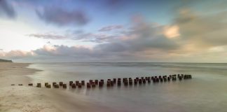 drewniane słupki na plaży, palisada na plaży, falochron, quiz o Bałtyku